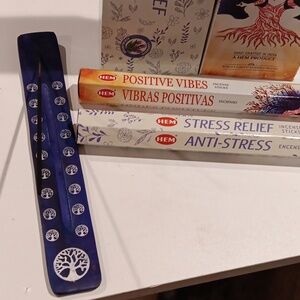 Stress Relief & Positive Vibes incense sticks & holder